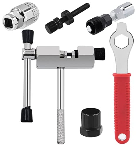 Glarks 6Pcs Bike Repair Tool Kit Including Bicycle Crank Extractor, Bike Bottom Bracket Removal Tool with Anti Drop Auxiliary Tool, 16mm Spanner, Bike Freewheel Remover and Bike Chain Breaker Tool