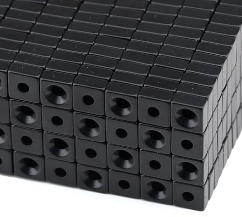 20 NEODYM Quader Magnete 10x10x5 mm 3,5 mm Bohrung Senkung Süd N40 1,6 KG Anschrauben Schwarz Epoxy