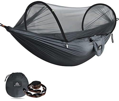 NATUREFUN Ultra-Light Reisecamping Hängematte Moskitonetz Hängematte | 300 kg Tragkraft, atmungsaktiv Schnelltrocknendes Fallschirm-Nylon | 2 Premium Karabiner, 2 Nylonschlingen inklusive