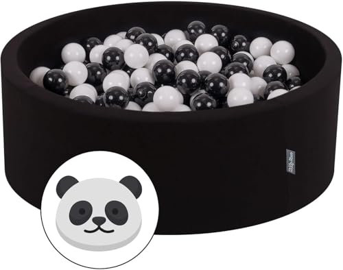 KiddyMoon Piscine À Balles pour Bébé Rond 90X30cm/300 Balles 7Cm Fosses À Boules Jouet Enfant, Panda: Noir/Blanc