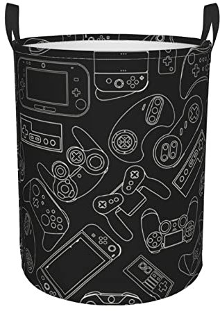 Videospiel-Controller-Hintergrund, runder Wäschekorb, Gaming-Gadgets, Aufbewahrungskorb, Spielzeug, Kleidung, Organizer, Behälter für Zuhause, Badezimmer, Schlafzimmer, Wohnheim, 62 l