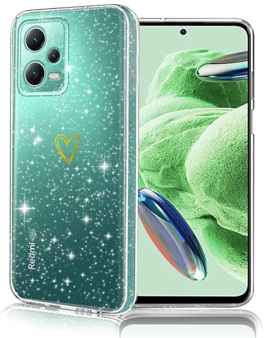 Coqinen Klar für Xiaomi Redmi Note 12 5G Hülle, Herz Muster Silikon Handyhülle mit Glitzer, Dünne Kratzfeste Stoßfest Schutzhülle für Frauen und Mädchen, Transparent