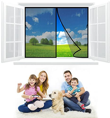 Zanzariera Magnetica 150x120 cm Zanzariera Finestra con Calamita Anti zanzare Tenda Zanzariere Magnetica Chiusura Automatica con Nastri Autoadesivi e Puntine - Nero Z