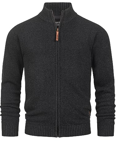 Indicode Herren INLut Strickjacke mit Stehkragen und Reißverschluss | Cardigan Feinstrickjacke für Männer Raven, L