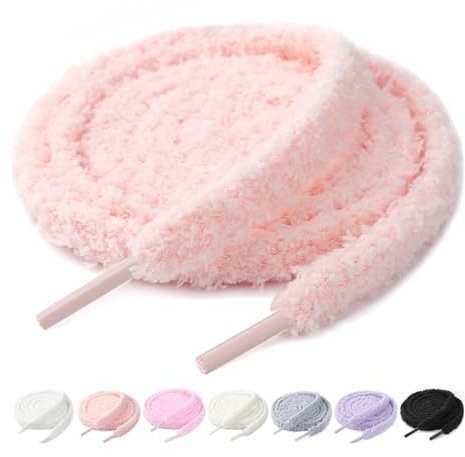 Stepace Lacets fluffy 10mm pour baskets, lacets chaussures plats en peluche, lacets larges moumoute Rose pêche 160cm