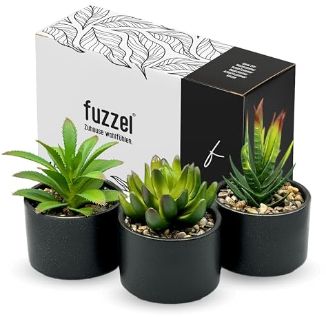 fuzzel Kunstpflanzen 3 Stück Künstliche Pflanzen wie echt – Deko Wohnzimmer Badezimmer Büro Schreibtisch – Aesthetic Room Decor – Sukkulenten klein