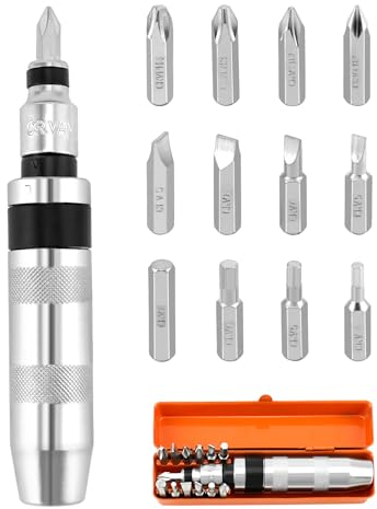 QWORK® Set di Cacciavite a Percussione, Avvitatore a Percussione da 1/2 Pollice con Adattatore per Vite e 12 Punte