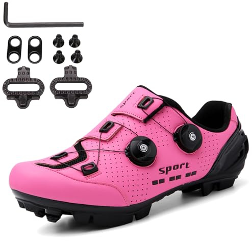 SDEQA Fahrradschuhe MTB Für Herren Damen, Fahrradschuhe Mountainbike Schuhe Kompatibel Mit SPD 2 Schrauben Mit Cleats, Unisex Radsportschuhe,Rosa,36 EU