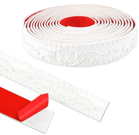 Wandleisten Selbstklebend, Deckenleisten Selbstklebend, 3D Deckenleisten Styropor füR Spiegelkanten, MöBel, TüRrahmen, Decken, Wohndekoration (Weiß, 600cm*3.6cm)