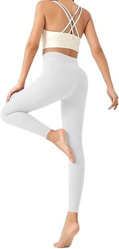 Geyuwoz Sport Leggings Damen Sportleggins Blickdicht Leggins Weisse Baumwolle Leggings Weiße Hose Damen Elastisch Sporthose Yogahose Fitnesshose Laufhose WH M