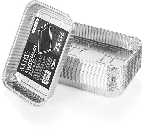 Vaily Alu Tropfschalen Klein 100er Pack - Veggie Aluschalen Grillschalen - Zubehör für Gasgrill, Kohlegrill & Elektrogrill als Fettauffangschale - 22 x 15 cm