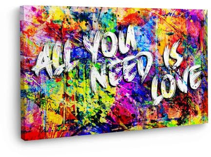 Zitat All You Need Is Love Wandbild Leinwandbild Kunstdruck XL Deko Größe 90x60x4cm