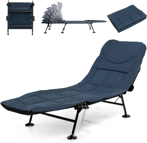 Karpfenliege klappbar,Feldbett 6 Fach Verstellbar,Relaxliege mit Kopfkissen & Matratze,Stabiler Liegestuhl 6-Bein bis 200 kg belastbar,194 x 66 x 29 cm