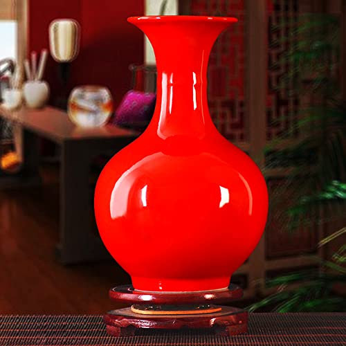 Jingdezhen – Vase Chinois Rouge en Porcelaine Émaillée Rouge, Arrangement Floral, Nouvelle Maison Chinoise, Salon, Mariage, Vase en Céramique, Décorations (A Petit)