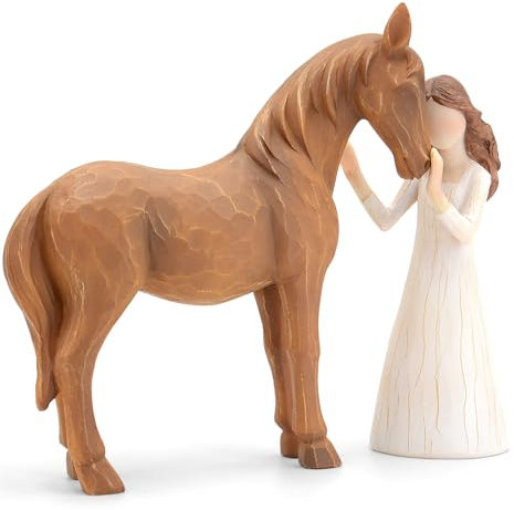 Horse Gifts for Girls Women- Girl Embraces Horses Figurines Horse's Lovers Presents,Symbol of Friendship Horse Ornaments, Handcrafted Resin Horsey Statue Home Decor Keepsake Gift for Women Girls
