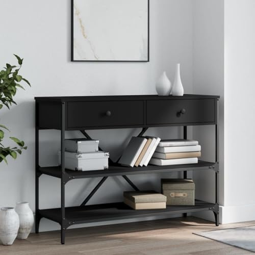 Homgoday Console avec tiroirs et étagères en bois d'ingénierie noir pour salon, chambre à coucher, entrée, couloir, bureau pour salon, chambre à coucher, couloir