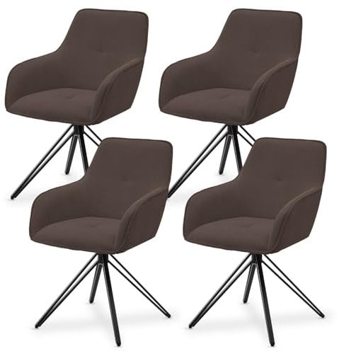 Juskys Drehstuhl Clyde mit Armlehne 4er Set - Esszimmerstuhl modern mit Stoff Bezug - Polsterstuhl Esszimmer - 120 kg belastbar - Stuhl Cord Braun