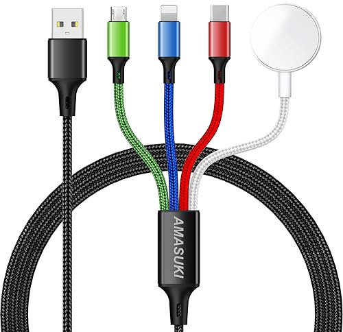 Upgraded Multi Charger Cable for Apple Watch Magnetic Charging - Nylon Braided USB C/L/Micro Compatible With iWatch Series 10-1/iPhone 16 15 14/Galaxy Android - 4FT