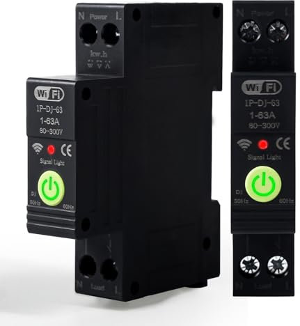 Jadeshay Tuya WiFi Disyuntor inteligente, 1P 63A 230VAC Interruptor WiFi Medidor de energía inteligente Temporizador con interruptor de control remoto por voz(05)