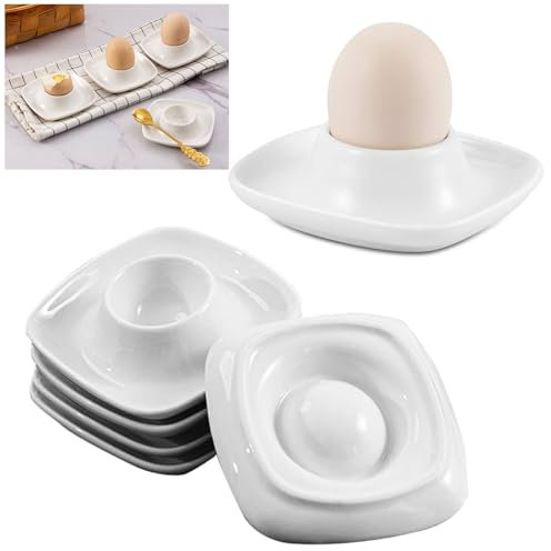 GVPOELR Eierbecher, 6 Stück Eierbecher Porzellan weiß, Eierbecher Porzellan Eierbecher Set, Eierhalter mit Ablage, Keramik Eierbecher Halter, Porzellan Set, für Hart und Weichgekochten Eiern