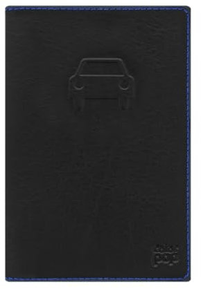 Color Pop Etui Carte Grise 3 Volets - PVC Noir - (Coutures et Coins Couleur) 13,5 x 9 cm (Bleu)