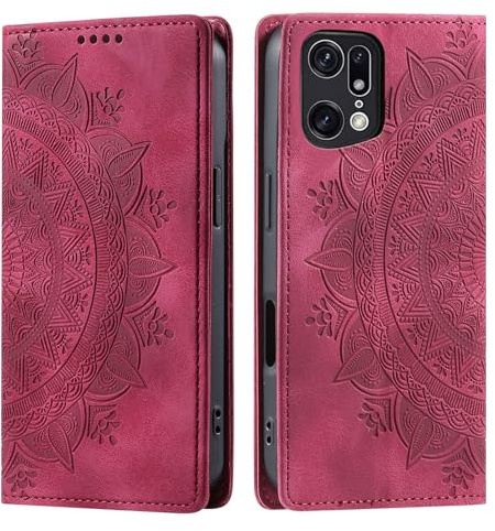 CASEONJAN Handyhülle für Oppo Find X5 Pro 5G Hülle, PU Leder Klapphülle [Kartenfach], Flip Wallet Case Handytasche Prägung Schutzhülle für Oppo Find X5 Pro 5G (Magnet Rot)