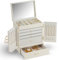 Vlando Schmuckkasten Groß, Französisches Schmuckkästchen 6 Ebenen, Schmuck Organizers Groß XXL mit Spiegel, Schubladen, Schmuckaufbewahrung Damen, Schmuckschatulle für Ohrring, Ketten, Uhren,(Beige)