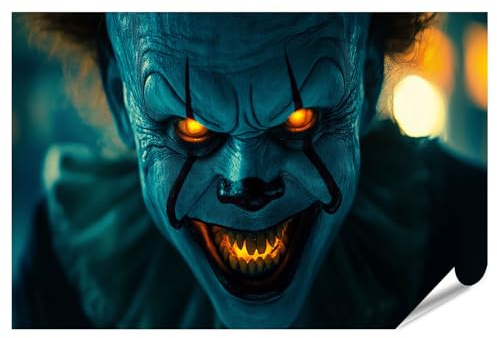 islandburner XXL Bild Poster Gruseliger Clown mit leuchtenden Augen und scharfen Zähnen Premium Bilder Fotodruck