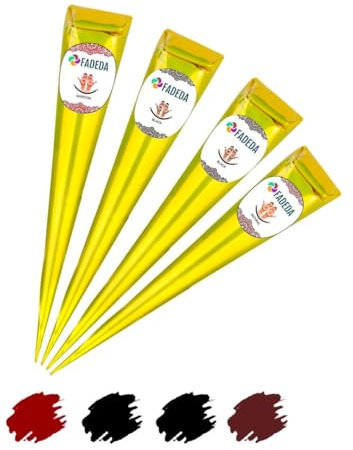 4x FADEDA Henna Kegel | 4x 25g natürliche Paste | 2x Schwarz, 1x Natur-Braun, 1x Kastanien-Braun | 100 % pflanzlich | gebrauchsfertig & ohne PPD | Vegan | Bio | Halal | Mehandi | Mehndi