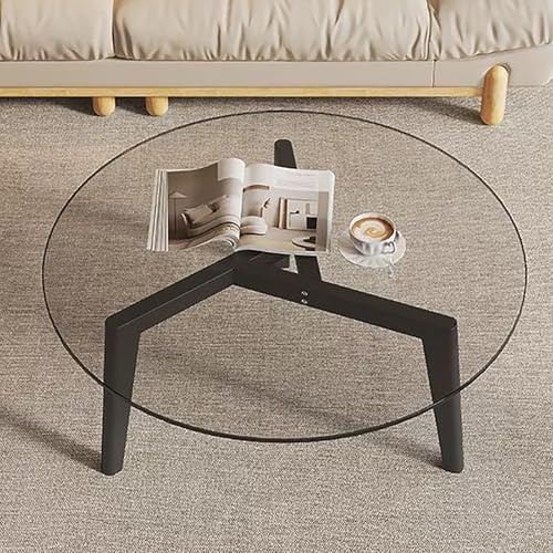 Nordivo Runder Couchtisch aus Glas,Bodentisch Wohnzimmer mit Holzbeinen,Moderne Sofatisch für Wohnzimmer,Acryl-Sofa-Seitentisch,für Wohnzimmer Schlafzimmer(Black)