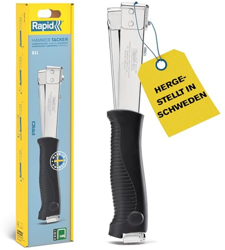 Rapid Hammertacker R11, Schlagtacker für Typ 140 Klammern 6–10 mm | Ganzstahlkonstruktion; 170 Klammern Magazin; Rückfedertechnologie; Softgrip-Griff; Typ 140 Klammern 7-10 mm