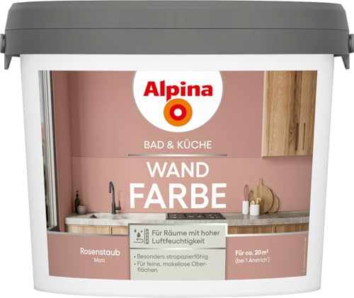 Alpina Bad & Küche Wandfarbe Rosenstaub matt – für Feuchträume – 2,5 Liter