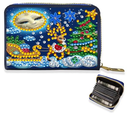 CXINLky Diamond Art Painting Kartenetui, 5D Diamond Art Premium PU Kreditkartenetui mit Reißverschluss, RFID Schutz Slim Geldbeutel Kreditkartenetui-06-Schlitten