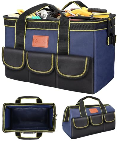 MORROWIND Borsa Portautensili da 31 cm con Base Impermeabile Strutturata, Organizzatore a Bocca Larga con Tasche Multiple per Elettricisti, Falegnami, Meccanici e Progetti Fai-da-Te, Blu