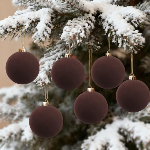 Weihnachtskugeln Samt Braun 6 Stück Christbaumkugeln Samt 6 cm Weihnachtsbaumkugeln Velvet Christmas Balls Samtkugeln Weihnachten Weihnachtskugel