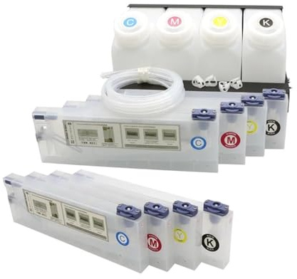 HEZHAOWH 4 stücke 220 ml Nachfülltintenpatronen for Ro- und Mi-AKI Mutoh Drucker DX5 Kopf Nachfüllbare Patronen CISS kit Float-typ(8Cartridge 4tank)