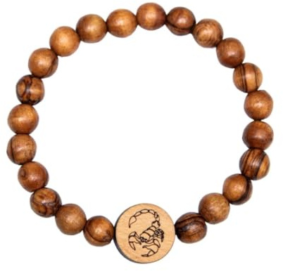 Kassis Olivenholz Armband mit Sternzeichen - Handgefertigtes Holzperlenarmband - Unisex Schmuck - Herren und Damenschmuck