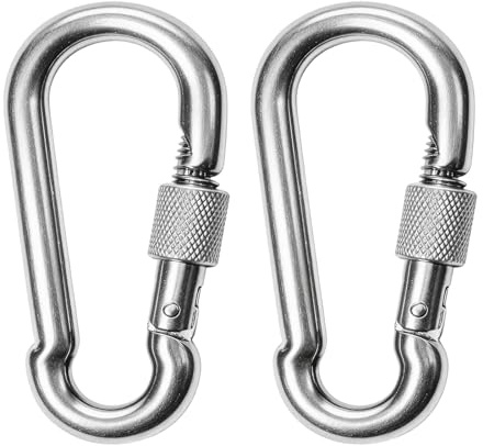 2pcs Heavy Duty M8 Safe Lock Carabiner Clip， 304 Stainless Steel Snap Hook for Outdoor Climbing， Hiking， Camping， Fishing， Backpack， Chain， Hammock， Swing