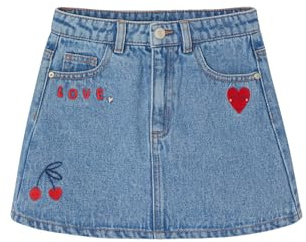 Vertbaudet Jeansrock mit Stickerei Love & Herz Mädchen, Bundweite verstellbar