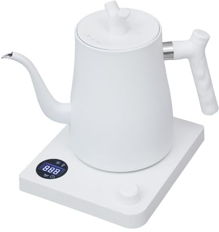 TONFEION Schwanenhals-Wasserkocher mit Temperatureinstellung, Teekocher Elektrisch mit LED-Anzeige, 40-100°C, 3–5min Kochzeit, für Kaffee und Tee, Weiß