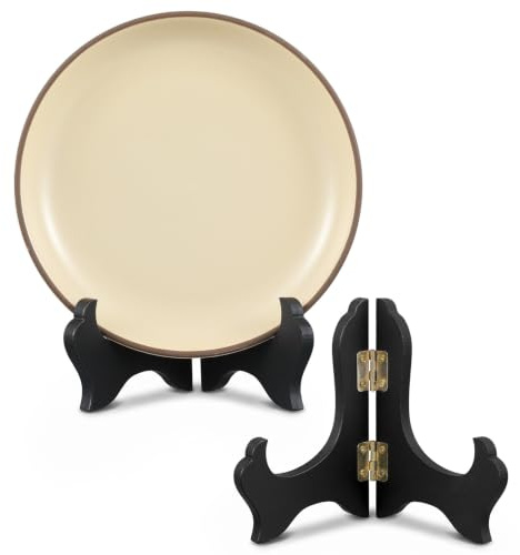 Matwsec 2 Pcs Wooden Plate Stand for Display, 3.94 Inch Small Plate Holder | Wooden Display Stand for Displaying Photos, Artwork & Decorative Plates, Sturdy Easel Plate Holder for Desktop Ornaments