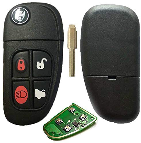RKFUK® - Replacement 4 Button Flip Remote Car Key Fob FULL 433mhz Remote with Blade for Jaguar XJ XJR S-Type X Type XJ8