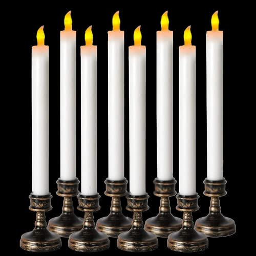 Candele LED senza fiamma Candela elettronica con candeliere staccabile Set di 8 Candele a candela lunghe, Candeliere Candela a LED 2,26 * 24 cm Dimensioni del candeliere 5,5 * 7 cm