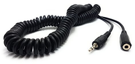 MainCore 4m Long Black COILED 3.5mm Stereo Jack to Socket Headphone Extension Male to Female Cable (Available in 1m, 2m, 4m, 5m, 6m, 10m) (4m)