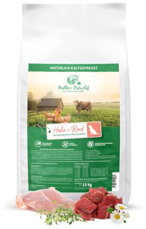 Müller's Naturhof* - Huhn und Rind - Getreidefrei Trockenfutter Hunde 30kg | Huhn und Rind mit Gemüse und Kräutern, getreidefreie Rezeptur, ohne künstliche Inhaltsstoffe