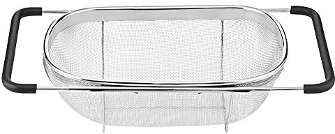 Colino da lavandino pieghevole, in acciaio inox, per frutta e verdura, con manici allungabili