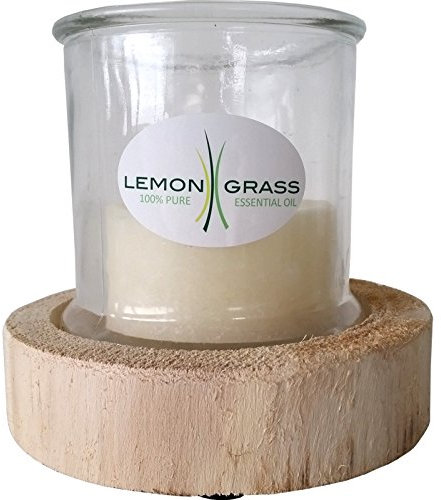 Demmelhuber Windlicht Duftkerze Lemon Grass Ø 18 cm Dekolicht Dekolampe Glas Scandi Holz
