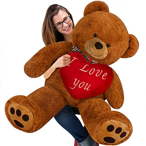 Deuba Teddy Valentinstag XL 100cm Braun inkl. Herzkissen Ø 26cm Teddybär Kuscheltier Stofftier Plüschbär
