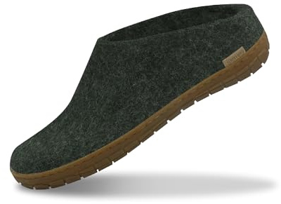 GLERUPS Slip On Slippers Women and Men with Rubber Sole | Unisex Slip-on Wool Slipper Shoes Women Men | Comfy Outdoor Indoor Slippers | Cosy Gents and Ladies Slippers