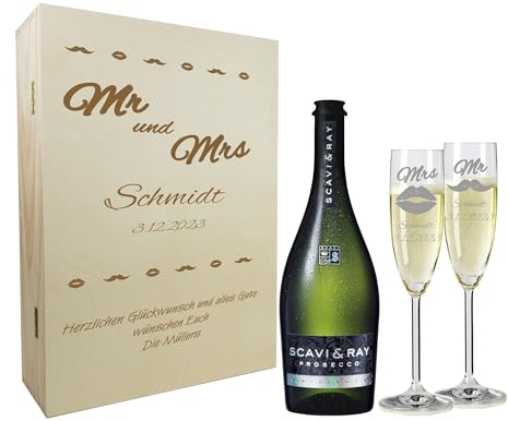 laser-diele Geschenk zur Hochzeit – Sekt Geschenksets – Sektglas mit Gravur – Geschenke für Paare – Sekt – Mr & Mrs